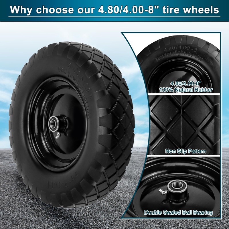 Cenipar 4.80/4.00-8" Flat-Free Tire and Wheel, 16" Solid Wheelbarrow Tires