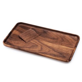 Marley Natural Walnut Tray, Large – Multi-Use Wooden Tray with Magnetic Scraper, Sustainable American Black Walnut, Teak Oil Finish, Contoured Corner Design for Easy Preparation - Elegant Home Décor