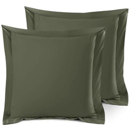 Nestl Soft Pillow Shams Set of 2 - Double Brushed Microfiber Pillow Covers - Hotel Style Premium Bed Pillow Cases, with 1.5” Decorative Flange, Euro 26"x26" - Olive Green