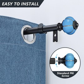 Ceramic Curtain Rods for Windows 48 to 84 Inch,1 Inch Adjustable Telescoping Drapery Rod Heavy Duty Window Treatment Single Curtain Rod Set for Bedroom,Black Blue