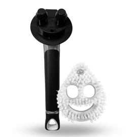 The Original Smiling Sponge Handle Soap Dispensing Handle - Dishwand for Scrub Daddy Sponge & Smiling Scrub Brush – Teardrop Shaped Heavy-Duty Scrubber (Combo - Black)
