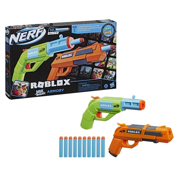 Nerf Nerf Roblox Jailbreak: Armory, Includes 2 Hammer-Action Blasters, 10