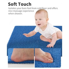 Non Slip Shower Mat, Comfortable Bath mat for Textured Surface,Quick Drying Easy Cleaning Shower Floor Mat for Wet Area,Without Suction Cups Blue 24 x 24