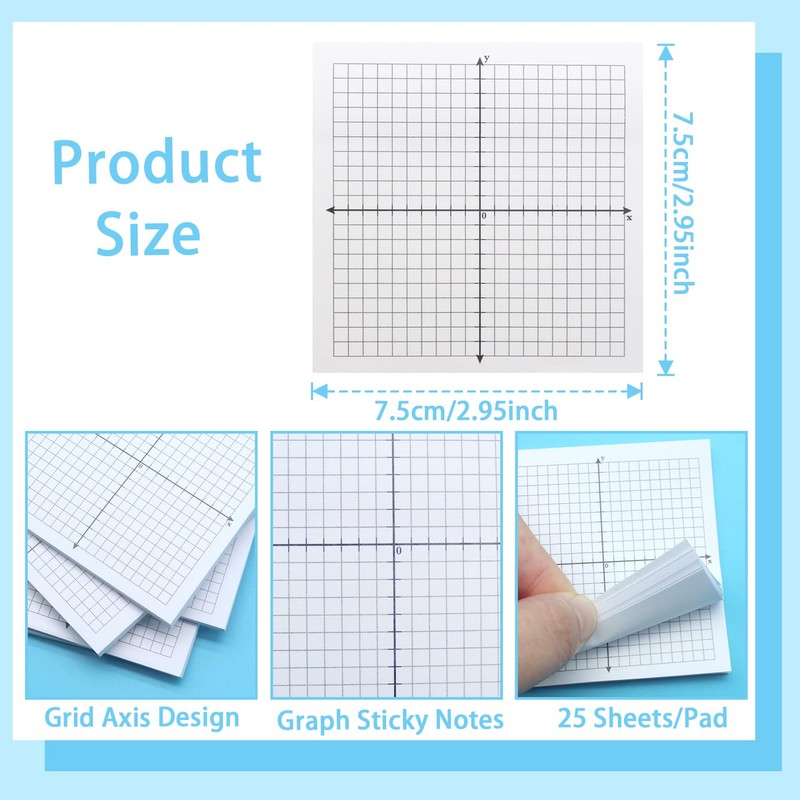Benvo Graph Paper Sticky Notes Pads 3x3 Inch Math Graph