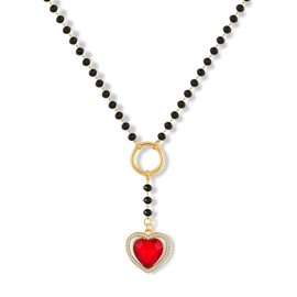 FAUTHENTICUTE Vintage Heart Necklaces For Women Bead Rosary Necklace With Heart And Cross Charm Y Shaped Necklace, Medium, Copper, No Gemstone