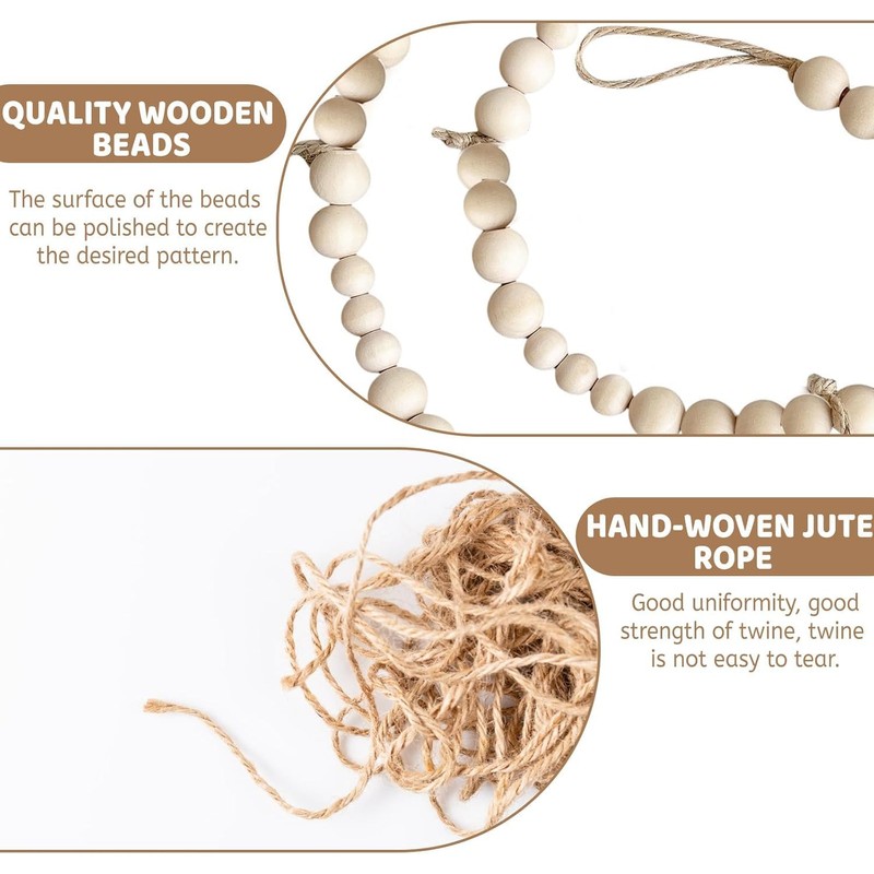 Boho Hanging Photo Display with 30 Clips Wooden Beads, Collage