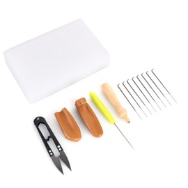 Kit de fieltro de aguja, juego de herramientas de fieltro de lana, herramienta de fieltro de aguja y suministros con agujas de fieltro, mango de madera, punzón, tijeras, cunas de dedo de piel,
