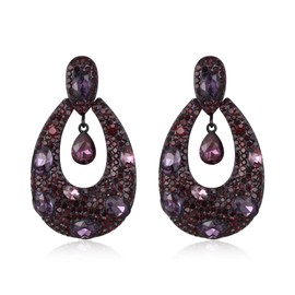 Flyonce Vintage Rhinestone Statement Dangle Earrings Teardrop Wedding Bridal Chandelier Oval Drop Dangling for Women Prom Party Fashion Jewelry Purple Black-Tone