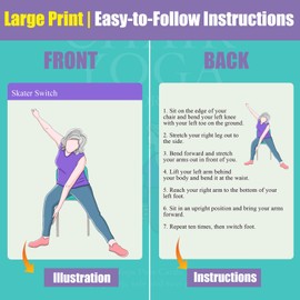 Chair Yoga Cards for Seniors Over 60, 53 Chair Yoga Pose with Step-by-Step Guides, Large Print Exercise Cards for Elderly, Gifts for Grandparents,Grandpa,Grandma,Get Well Gifts