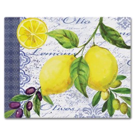 CounterArt Lemons & Olives Glass Cutting Board, 15" x 12"