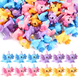 Janmercy 60 Pcs Mini Birthday Axolotl Resin Figures Miniature Axolotl Charm Tiny Animal Figures for DIY Garden Dollhouse Birthday Party Decoration Aquarium