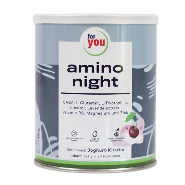 amino night yoghurt cherry I powder for the night with GABA, lavender, L-glutamine, L-tryptophan and inositol I 391 g (34 servings) mixed with magnesium, zinc and vitamin B6 | vegan, without sugar