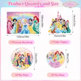 137 Pieces Princess Birthday Party Decoration, Birthday Balloons, Birthday Table Decoration, Party Tableware for Children Party Decoration