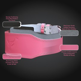 Mytra Fusion Weight Lifting Belt Womens Gym Belt 7MM Thick and 4" wide 100% Real Leather Lifting Belt Women, Ladies weightlifting belt Powerlifting Bodybuilding and Workout belt (Large, Pink)