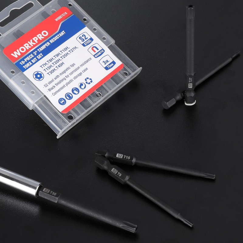 WORKPRO 10pcs Security Torx Bit Set, CNC Machined S2 Steel