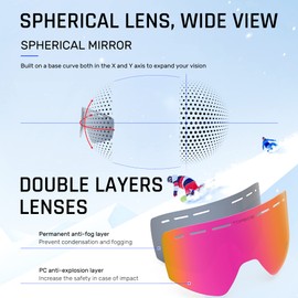 TOREGE Ski Goggles, Snow Sports Goggles with Anti-fog Spherical Lens, Snowboard Goggles for Men Women Adult Youth (Matte Pink Frame & REVO Pink Lens TG08C5)