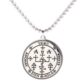 VASSAGO Gothic Sigil of Archangel Uriel Chain Necklace Engraving Talisman Amulet Angel Wide Choker Vintage Jewelry for Men