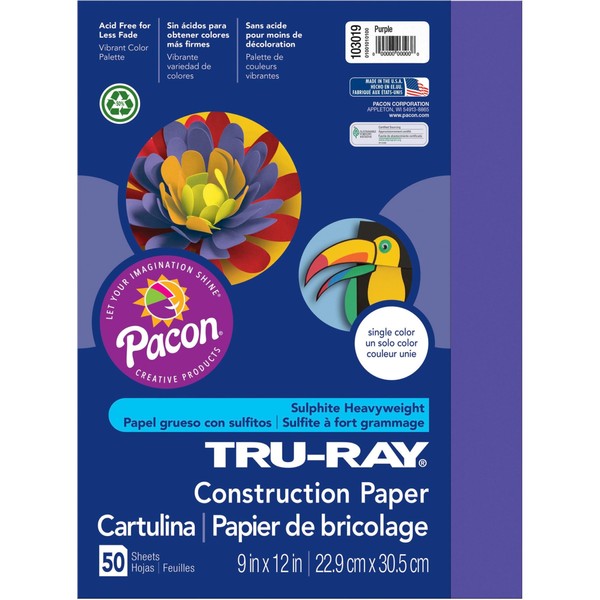 PACON Tru-Ray Heavyweight Construction Paper, Purple, 9" x 12", 50 Sheets (103019)