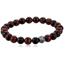 SPARTAN Men's Beaded Bracelet with Sterling Silver … (Red Tiger Eye)