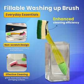 Fillable Washing up Brush with Handle and Zopper Microfiber Cloth -Colour and Design May Vary- Pack of 3 (Design And Color May Vary)