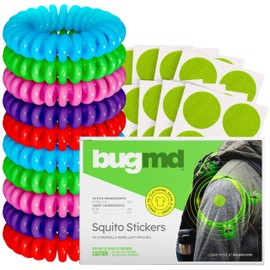 BugMD Mosquito Repellent Bundle: 78 Safe & Effective Squito Stickers and 10 DEET-Free Citronella Bracelets for Kids & Adults - Perfect for Camping, Beach, Hiking & Outdoor Adventures
