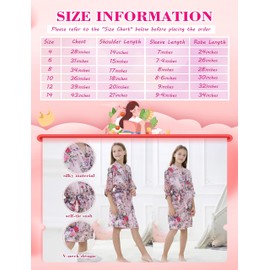 MEIKLE Kids Floral Silky Robes for Girls Spa Party Bridal Party Wedding Flower Girl with Blindfold Hair Band and Headband (Pink, Tag 6)