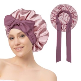 YAWYO Silk Bonnet for Sleeping, Satin Bonnet Night Sleep Cap with Elastic Band Silk Cap for Hair Sleeping for Women Girls Long, Straight, Curly Hair (Light Pink)