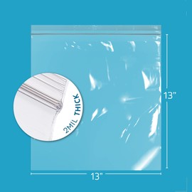 GPI - 13" X 13" 200 Count, Clear Plastic Reclosable Zip bags, Large Bulk 2 Mil Thick Strong & Durable Poly Baggies with Resealable Zip Top Lock for Scrapbook, Travel, Storage, Packaging & Shipping.