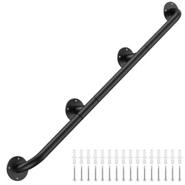 GORWARE Stair Railing Indoor,8FT Pipe Stair Handrail,440LBS Load Capacity Black Galvanized Iron Hand Rail,Industrial Wall Mounted Metal Staircase Handrail for Stairs Porch,Safety Handle