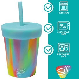 Silipint: Vasos de silicona para niños de 8 onzas, paquete de 4 – Sugar Rush, Aurora y 2 aguamarina, tapa hermética, sostenible, color estacional