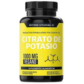 Citrato de Potasio 1000mg | Adicionados con Platano en Polvo, Curcuma y Semilla de uva | Vegano |Sin rellenos| Potassium Citrate -180 cápsulas