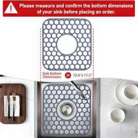 Bestjing 2 Pack Silicone Sink Protectors for Kitchen Sink - 12" x 11" Kitchen Sink with Center Drain Accessory, Non-Slip Heat-Resistant Mat for Bottom of Porcelain Stainless Steel, Dishwasher Safe
