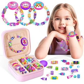 DIY Brad Jewelry Making Kit for Kids Ages 5+ | Creative Craft Set with Storage Box | Fun & Safe Beading Activity for Girls and Boys (Pink)