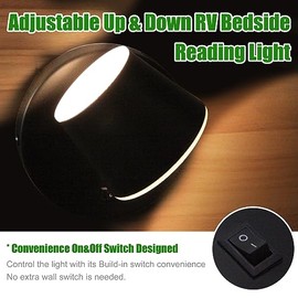 RV LED Bedside Reading Light with Switch - 2 Pack, 350° Rotatable 12V RV Vanity Wall Sconce, Black Finished, 12Volt RV Interior Lights for RV Camper T
