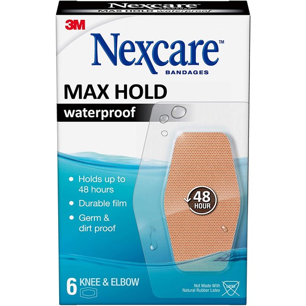 Nexcare Max Hold Waterproof Bandages, Clear, 6 ct Knee & Elbow