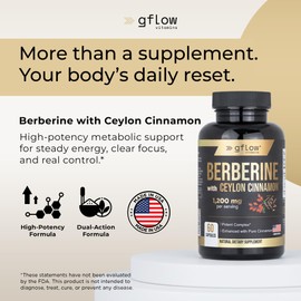 gflow vitamins Berberine HCL 1200 mg in Vegetable Capsules with Ceylon Cinnamon | Made in The USA