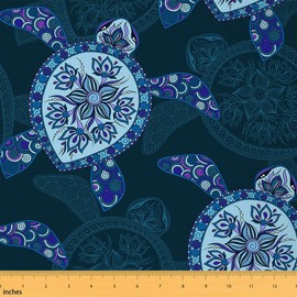 Sea Turtle Fabric by The Yard, Boho Ocean Tortoise Upholstery Fabric for Chairs, Marine Sealife Decor Fabric for DIY Indoor and Outdoor Projects Curtain Furnishing, 1 Yard, Teal Purple