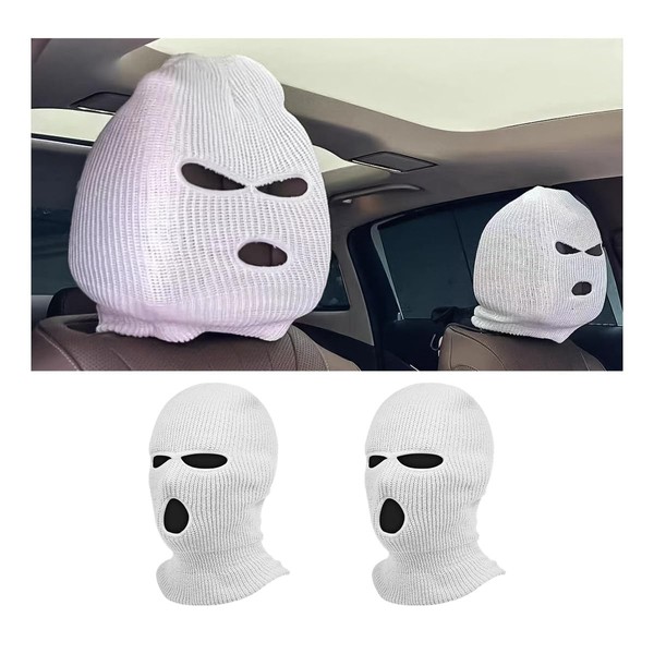 povtii 2 PCS Car Headrest Cover, Funny Face Mask Auto