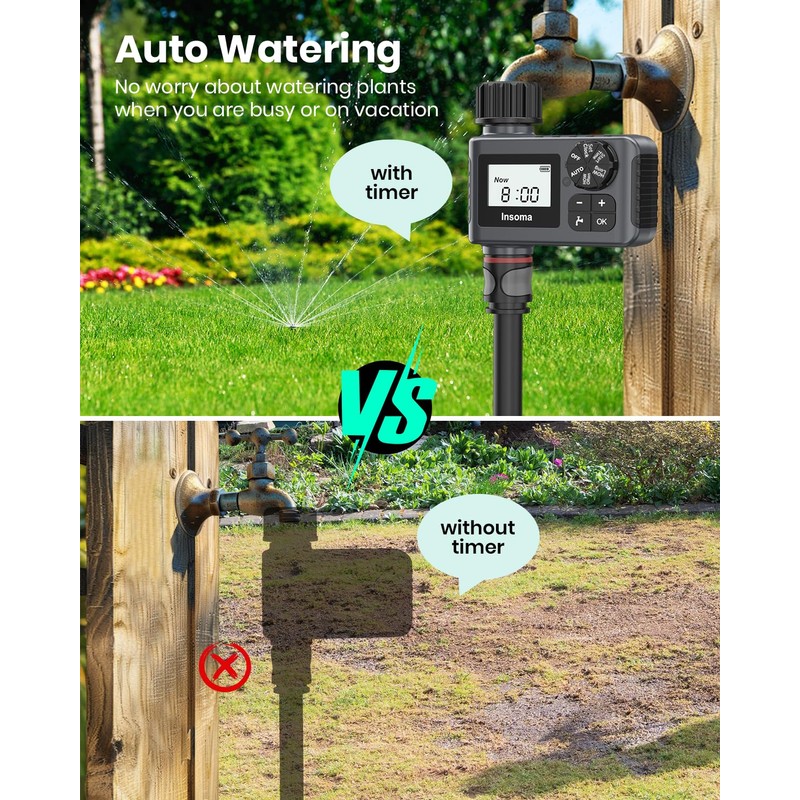 Insoma Outdoor Garden Hose Faucet Timers, Programmable Water Sprinkler Timer