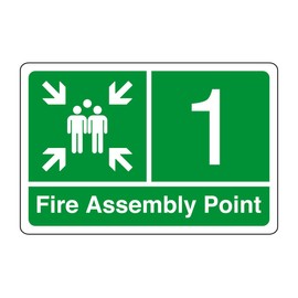 Fire assembly point "1" - safety sign - 3mm Aluminum Dibond for indoor/outdoor usage (400mm x 300mm) 14m Viewing Distance.