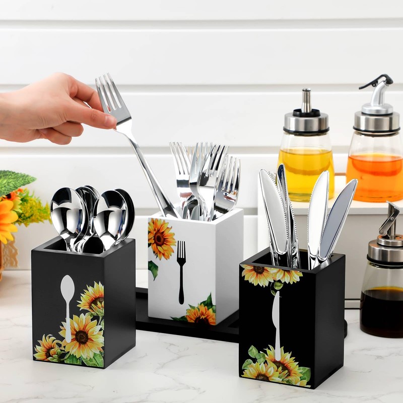Lineshading 4 Pcs Silverware Caddy Sunflower Kitchen Decor Sunflower Silverware
