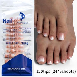 Pack of 120 MouyouGlow Fake Toenails, Toenails for Sticking, Short, Squared Nude, Ombre, White, Natural Gradient, White, Artificial Toe Nails, Full Cover Foot Press On Nails with Glue