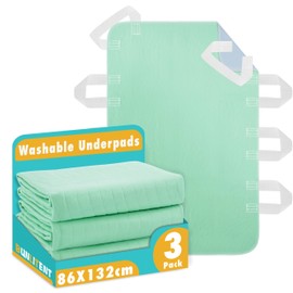 Bunlitent Incontinence Washable Bed Pads with 8 Sturdy Handles, 86x132 cm,3 Pack, Positioning Bed Pads for Elderly, Bedridden, Disabled, Transferring,Mattress Protection, Reusable Underpads