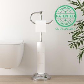 Hoimpro 25" Toilet Paper Holder Free Standing, Floor Bathroom Toilet Paper Tissue Roll Holder with Shelf Storage Stand for 4 Rolls, Freestanding Handle Hardware Accessories Rack Polished Chrome