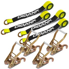Digank Car Tie Down Straps (4PK) with J Finger Hook Lasso Ratchet Strap 2 Inch x 96 Inch- for Any Car, SUV, Jeep or Sports Car