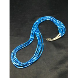 Handmade Denim Lapis Tube Heishi Bead 5 Strand Navajo Sterling Silver Necklace 19” 3419