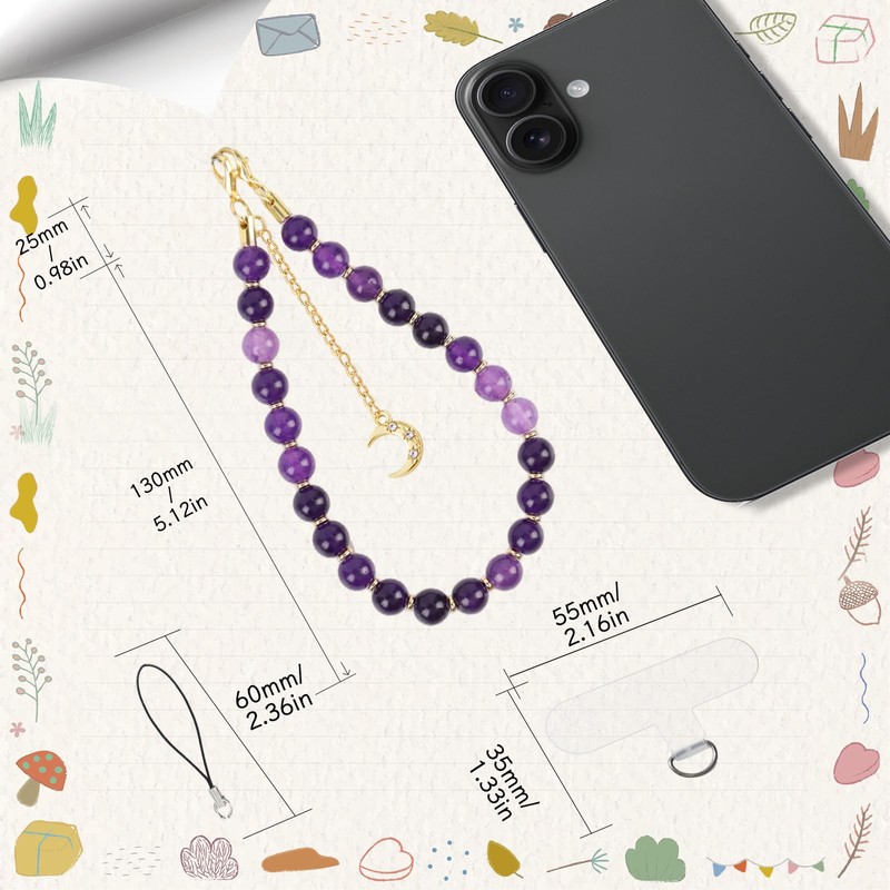 Amethyst Natural Stone Phone Charm Beaded Wrist Strap Lanyard
