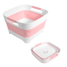 Collapsible Dish Basin with Drain Plug - Foldable Kitchen Sink for Baby Bottles, Dishes, Laundry - Portable Wash Basin for Camping, Travel - Space-Saving, Durable Plastic(Pink)
