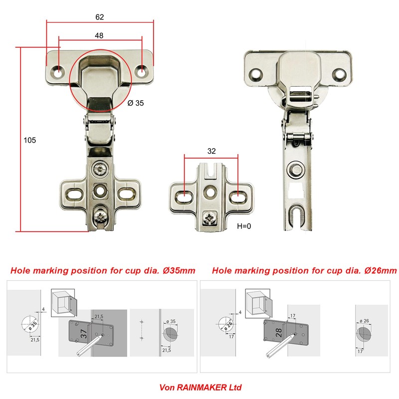 LOOTICH 105 Degree Inset Hinges 35 mm for Kitchen Cabinet