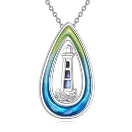 AINFQY Leuchtturm Kette 925 Sterling Silber Leuchtturm Anhänger Halskette Abalone Muschel Schmuck Geschenke für Damen (Teardrop)